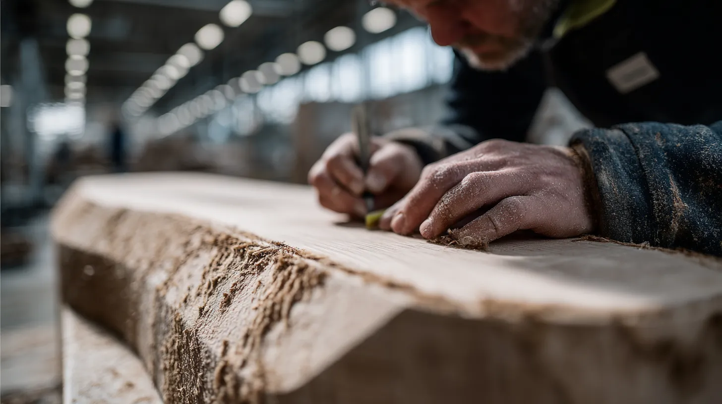 A craftsman carefully works on a piece of wood.
